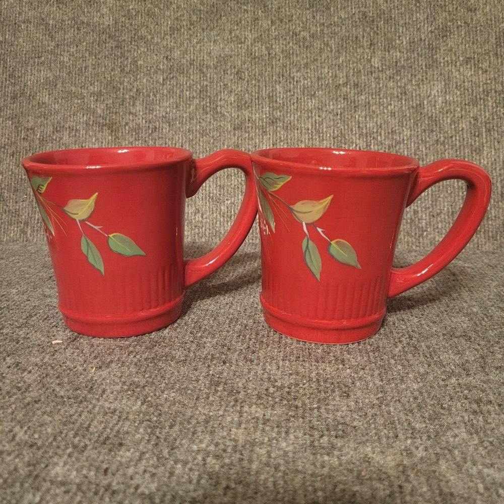 TRACY PORTER sugar plum Coffee Mugs Set Of 2 Painted Ceramic